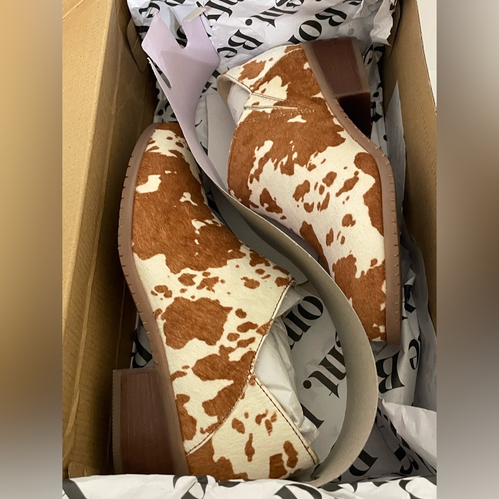 Hush Puppies Sienna Bootie/Shootie Brown Cow White Print Fur/leather Comfy 6.5 - Picture 11 of 14